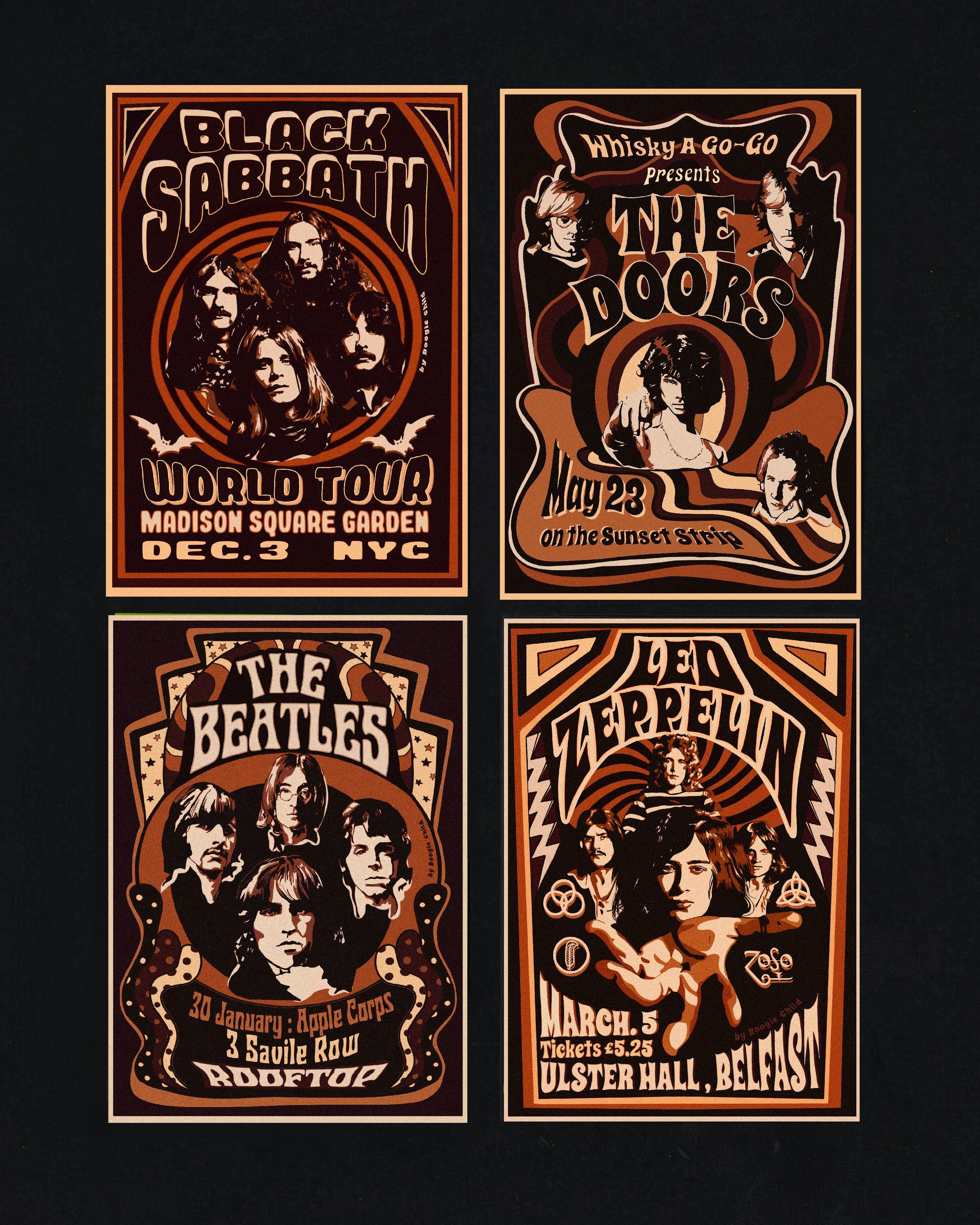 Limited Edition Classic Rock Print Bundle in 70s Natural