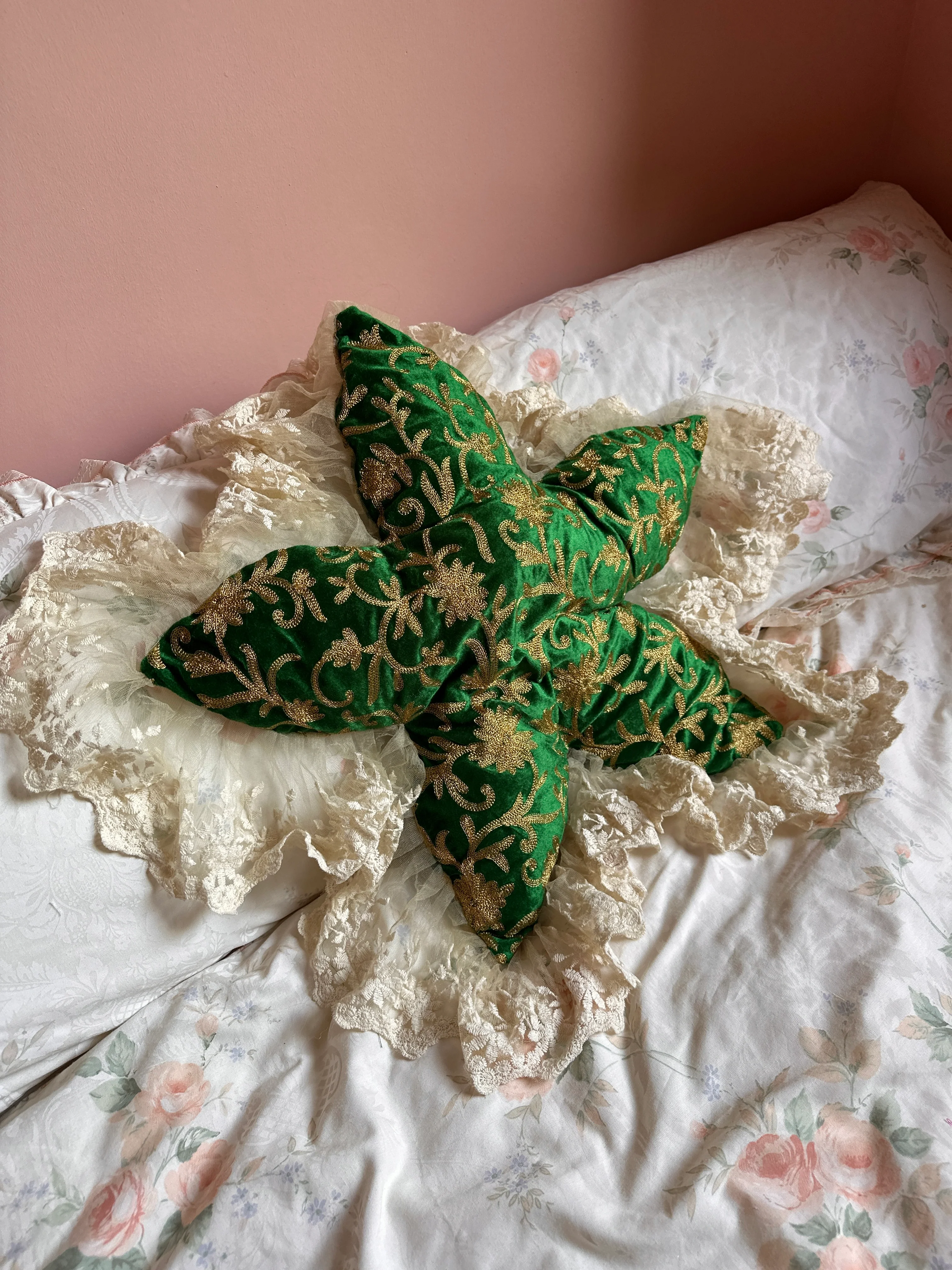 Flower Shaped Pillow in Emerald - Image 3