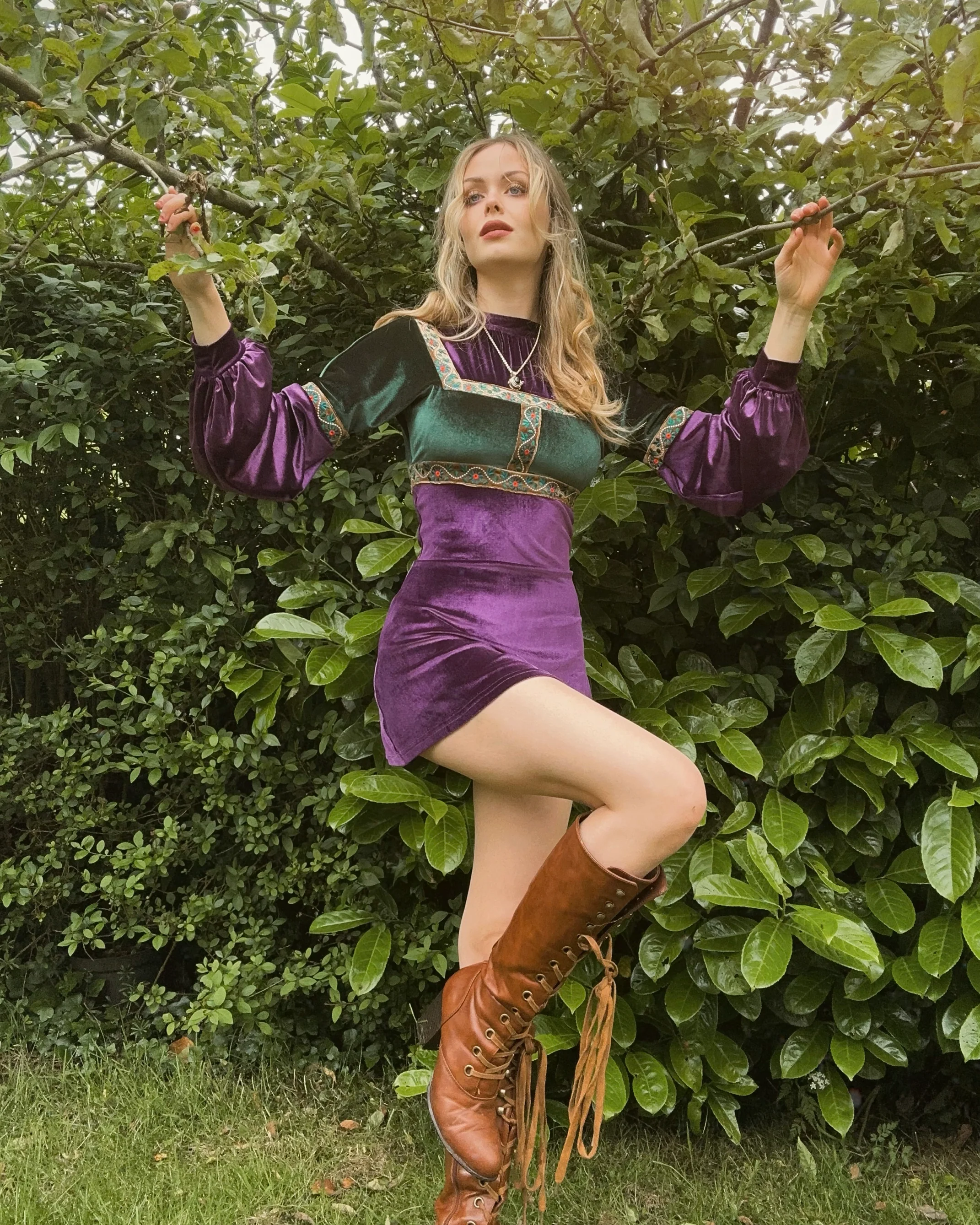 Medieval Mini-Dress in Purple and Emerald Green - Image 12