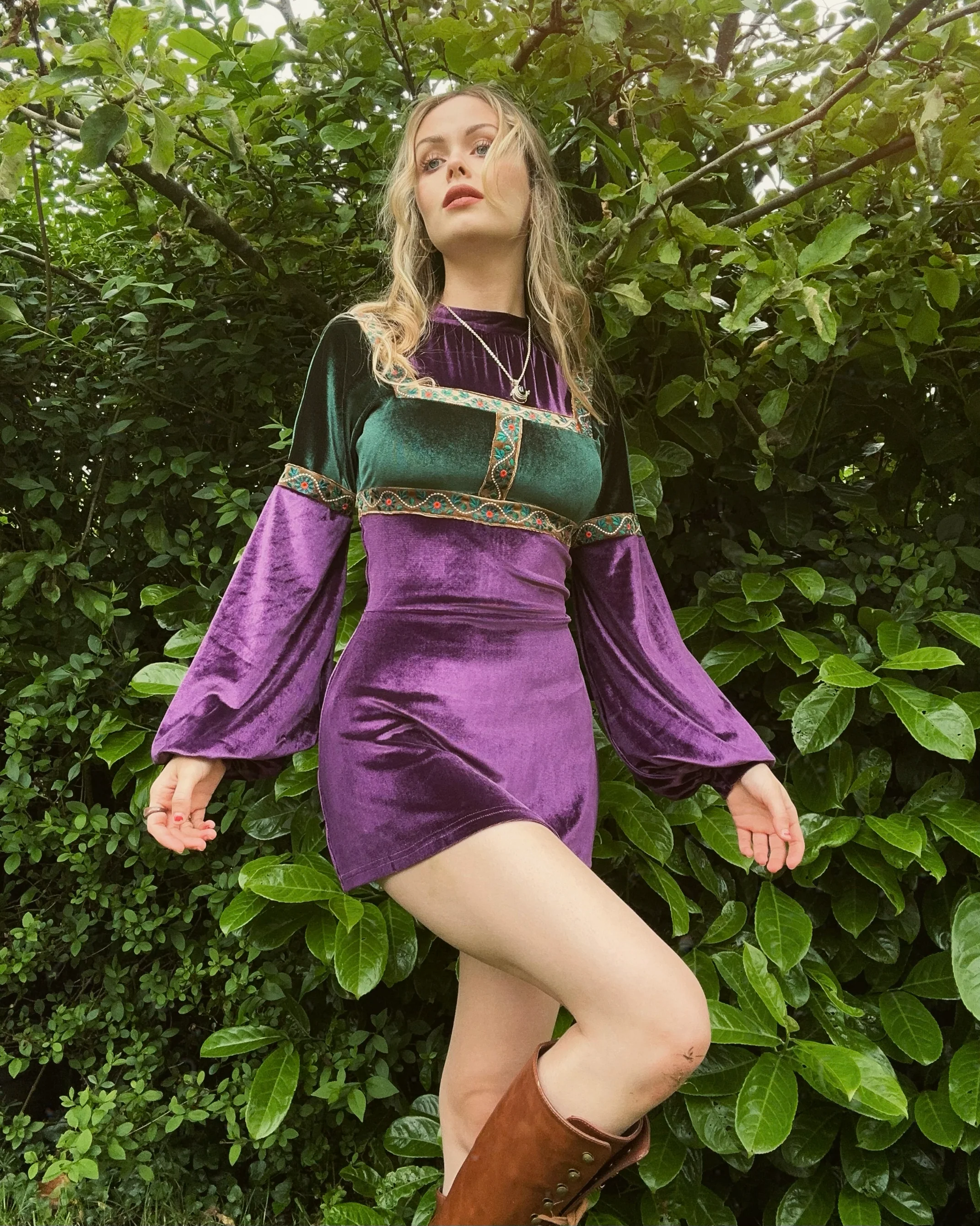 Medieval Mini-Dress in Purple and Emerald Green - Image 13