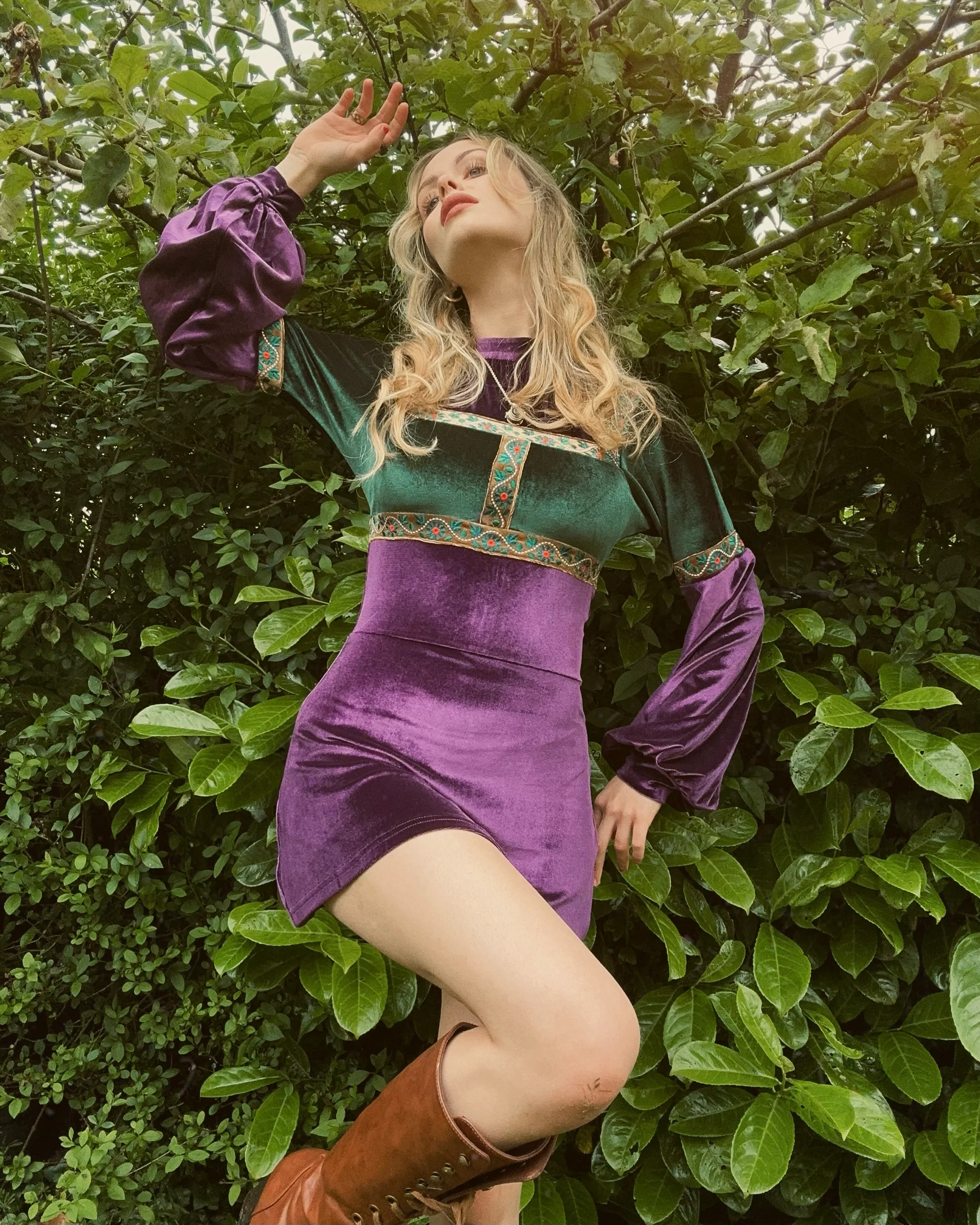 Medieval Mini-Dress in Purple and Emerald Green - Image 14