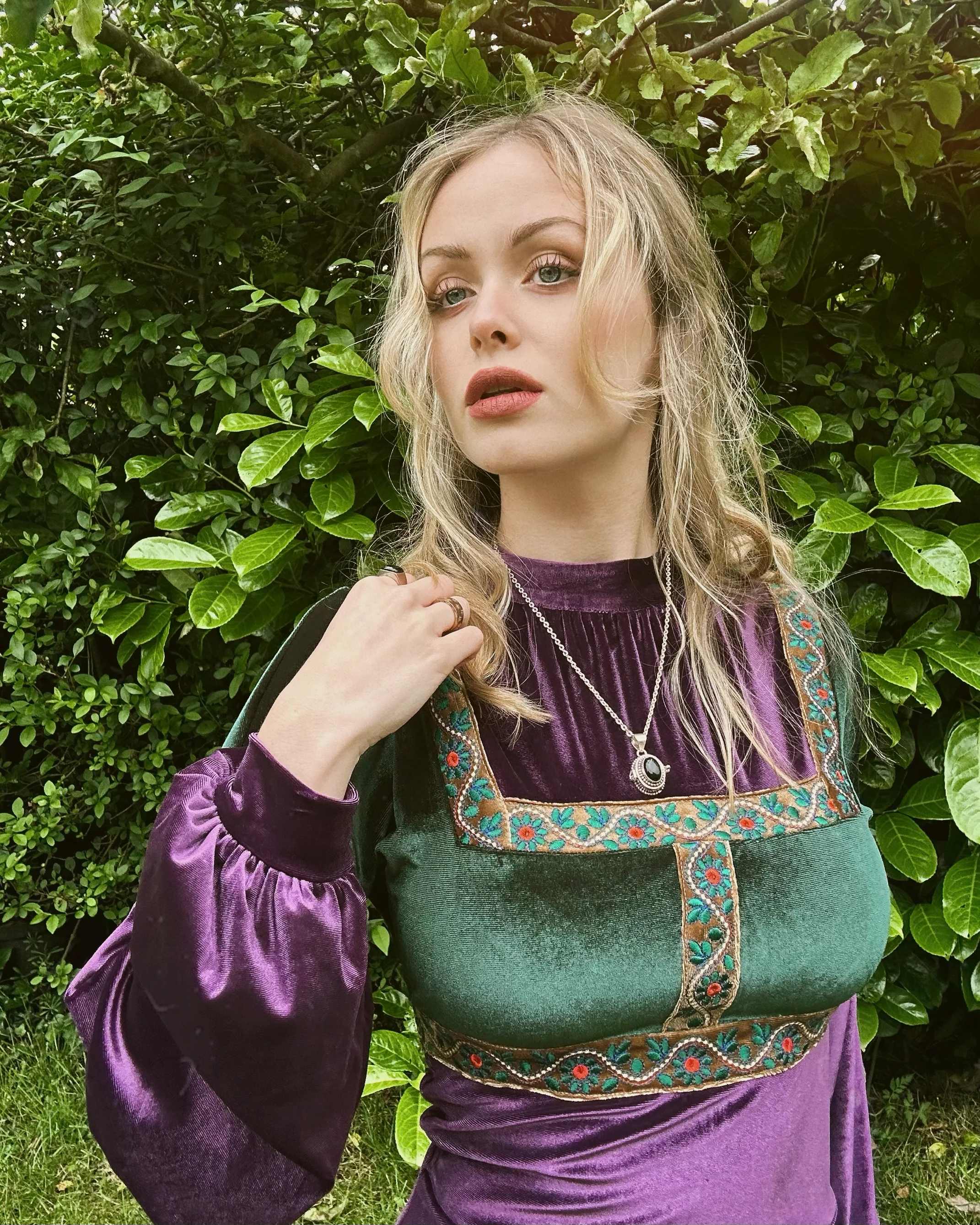 Medieval Mini-Dress in Purple and Emerald Green - Image 8