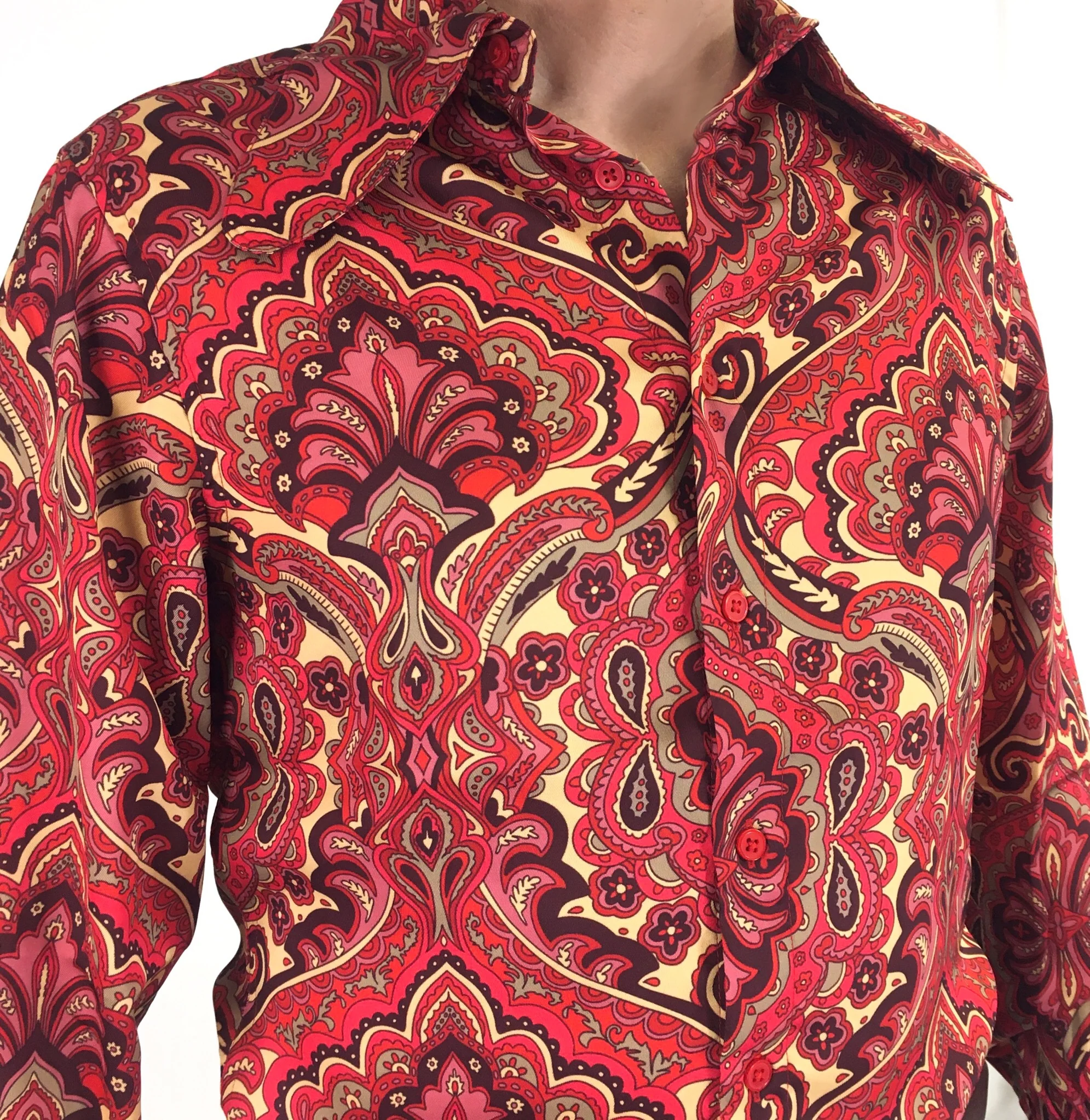 Mens Psychedelic Satin Shirt in Crimson King - Image 3