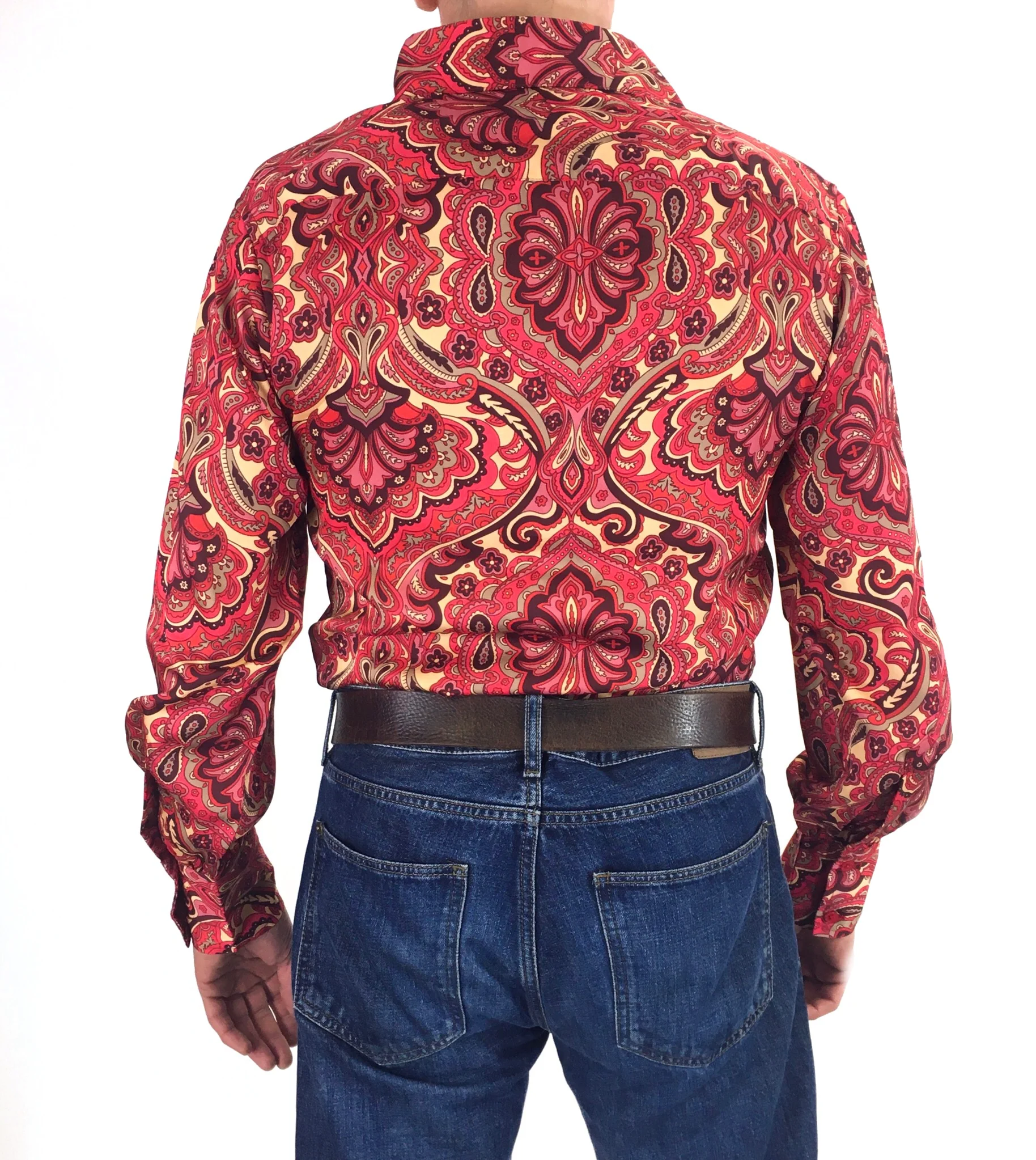 Mens Psychedelic Satin Shirt in Crimson King - Image 5