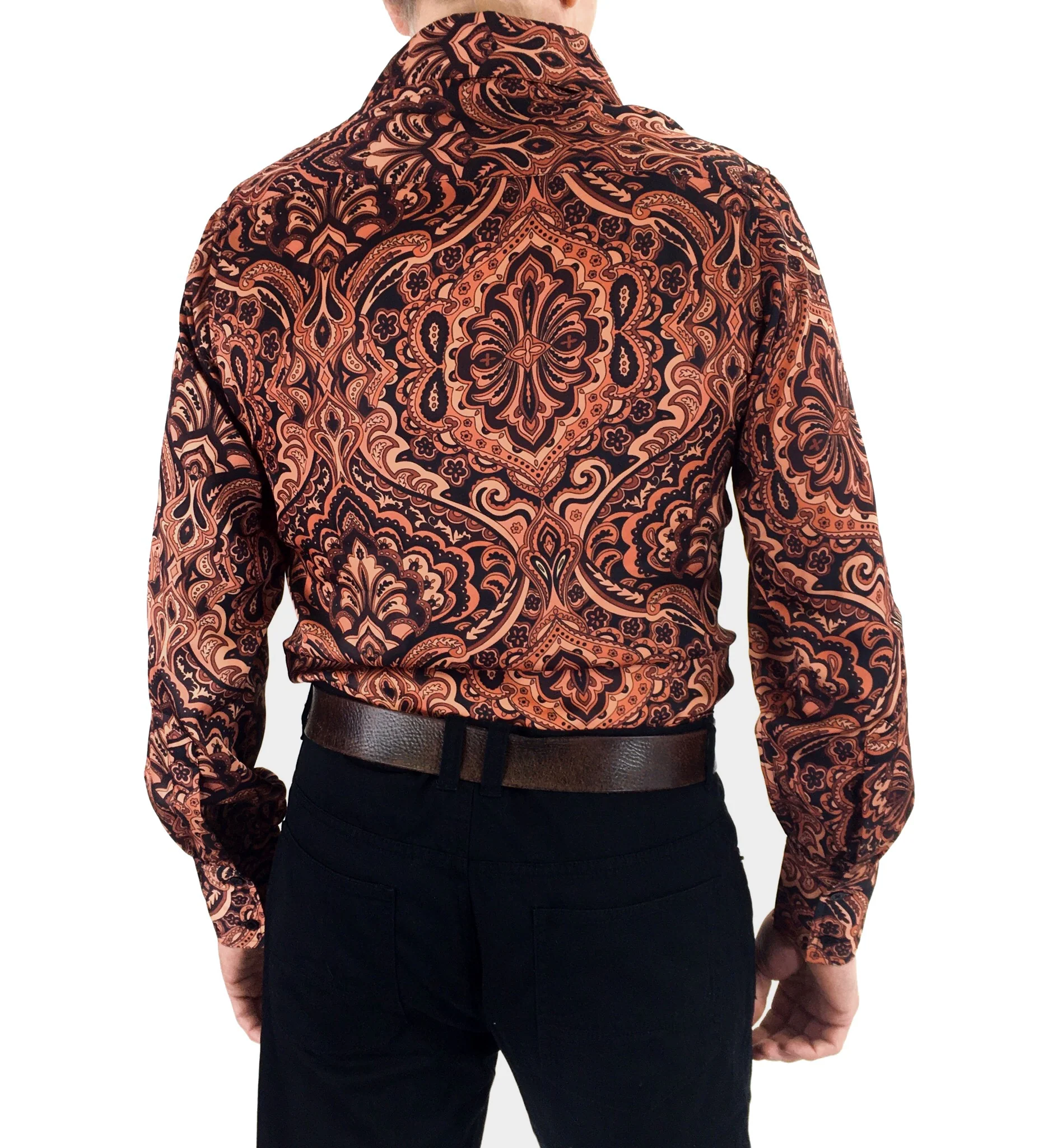 Mens Psychedelic Satin Shirt in Whiskey - Image 5