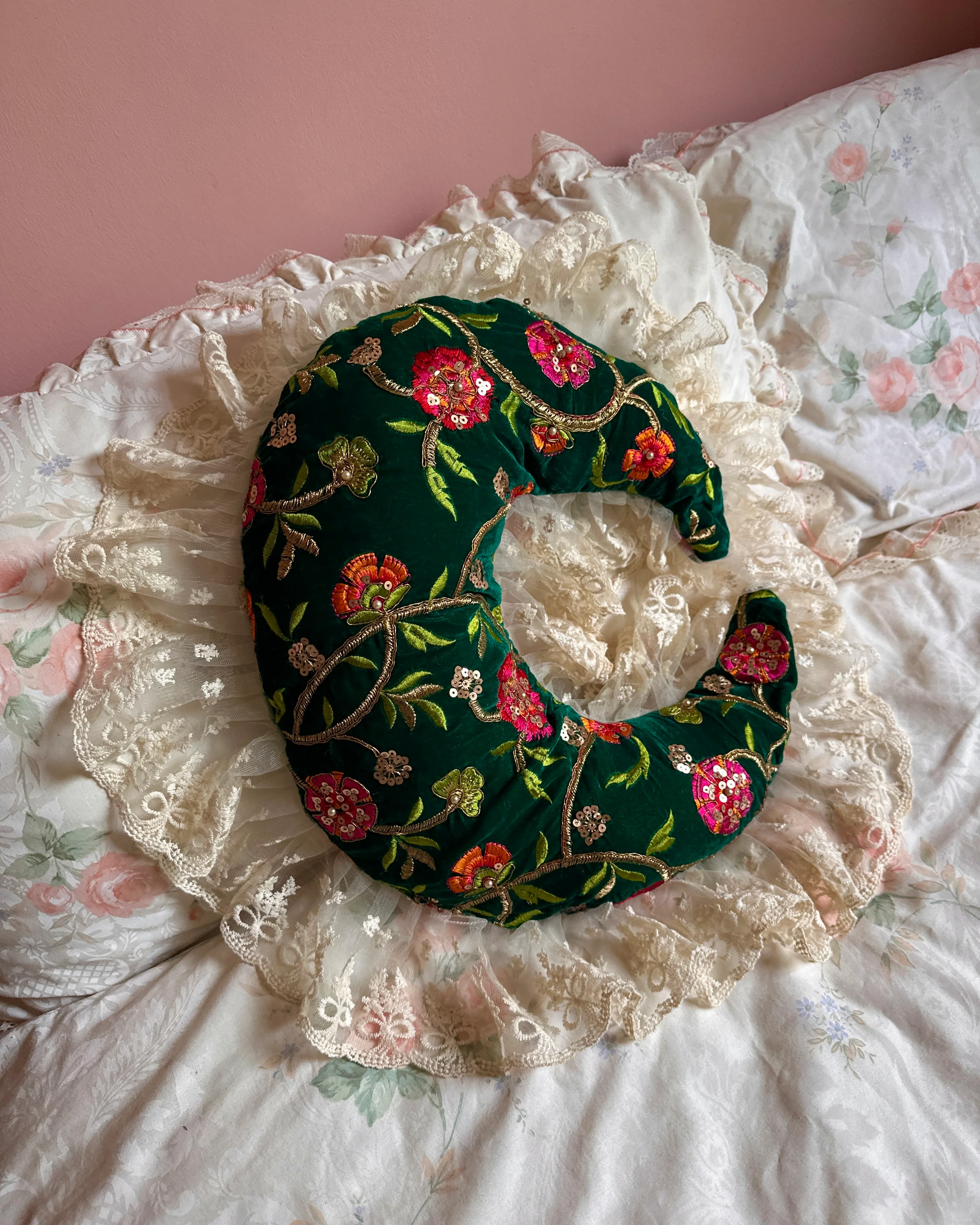 Moon Shaped Pillow in Meadow