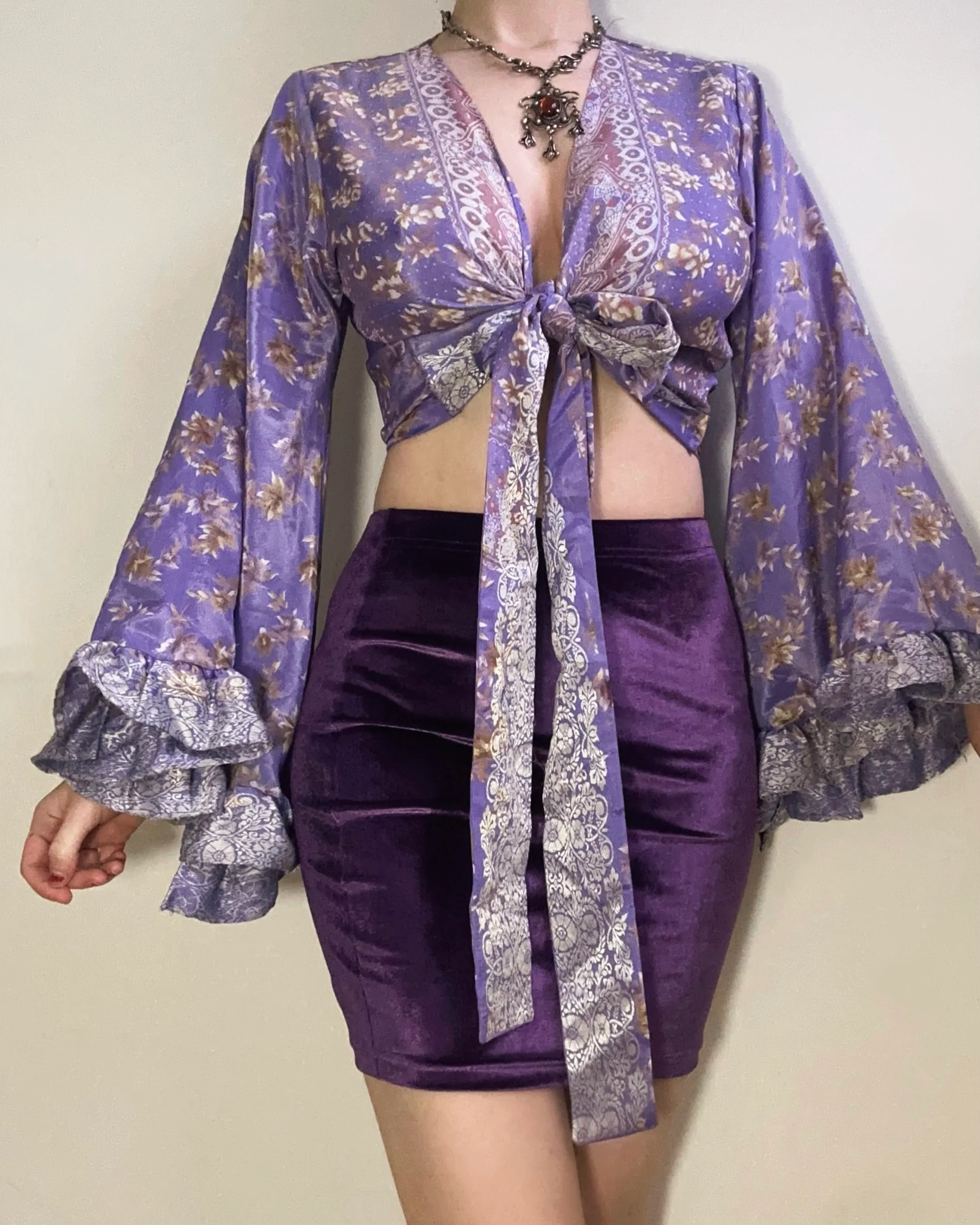Ruffle Wrap Top in Lilac Wine - Image 2