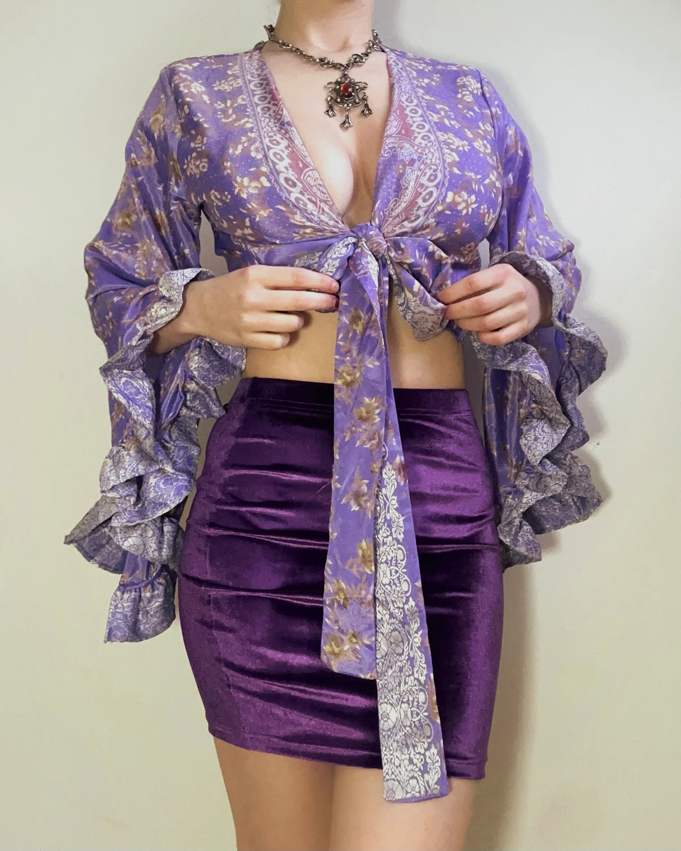 Ruffle Wrap Top in Lilac Wine - Image 3