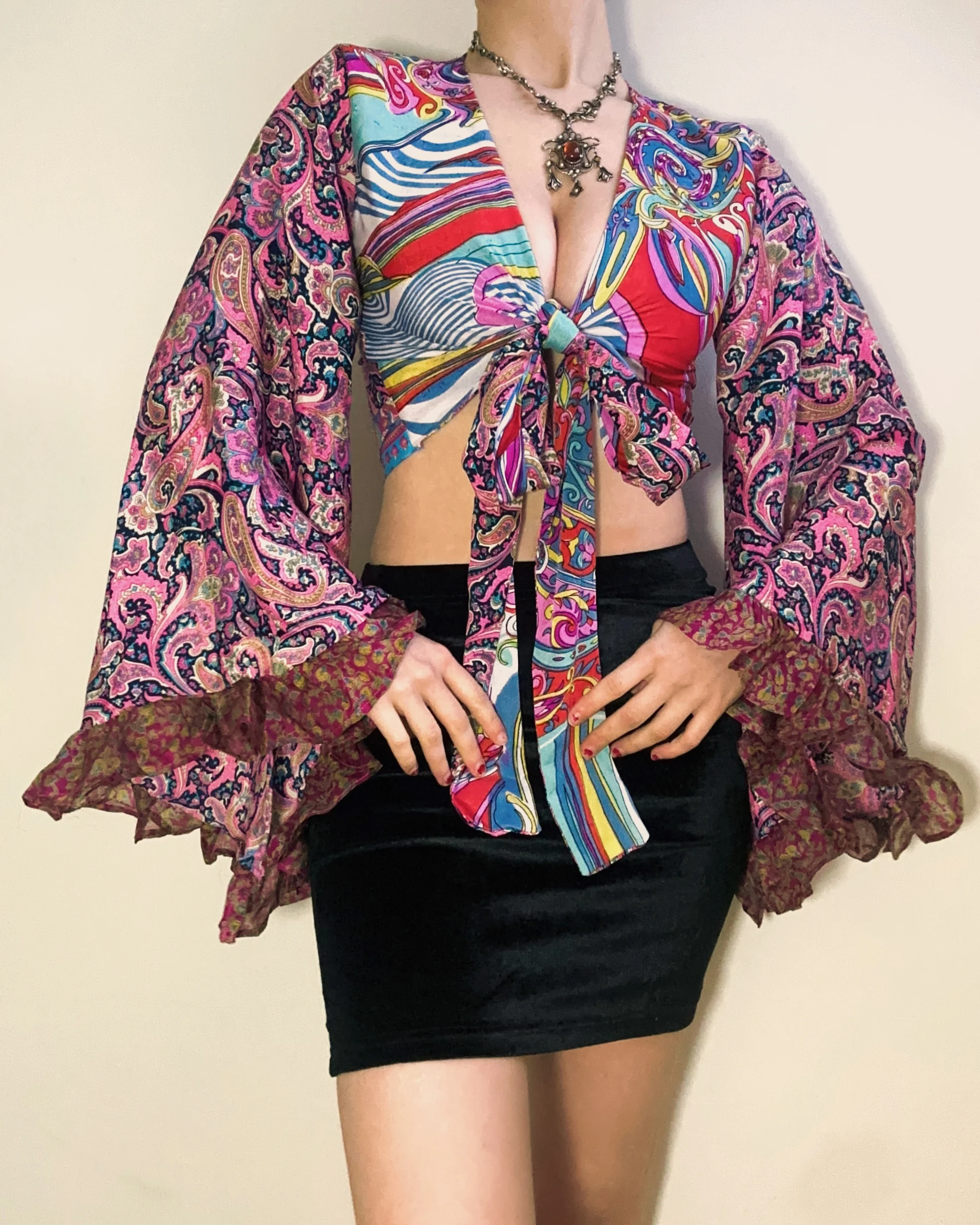 Ruffle Wrap Top in Patchwork