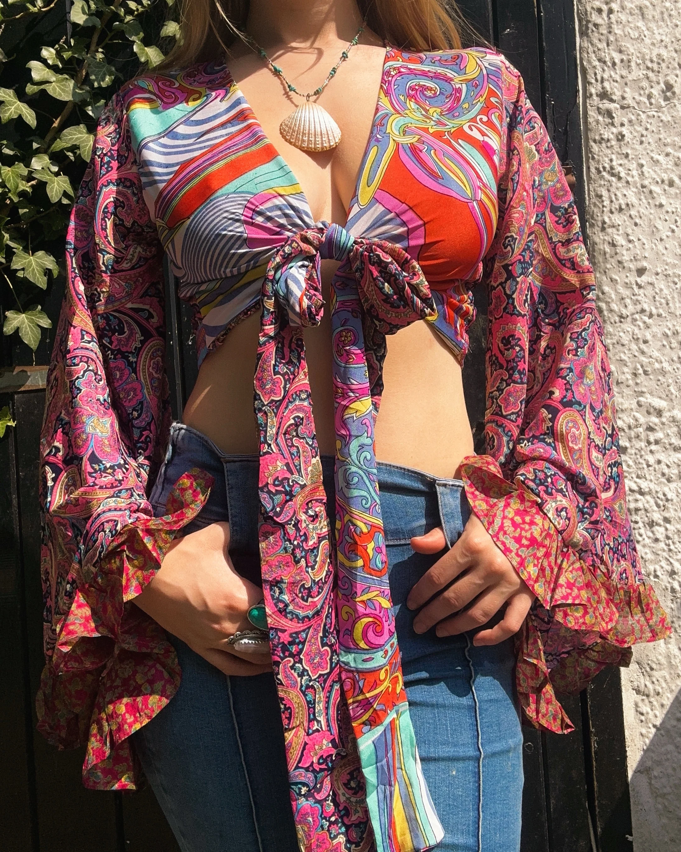 Ruffle Wrap Top in Patchwork - Image 2