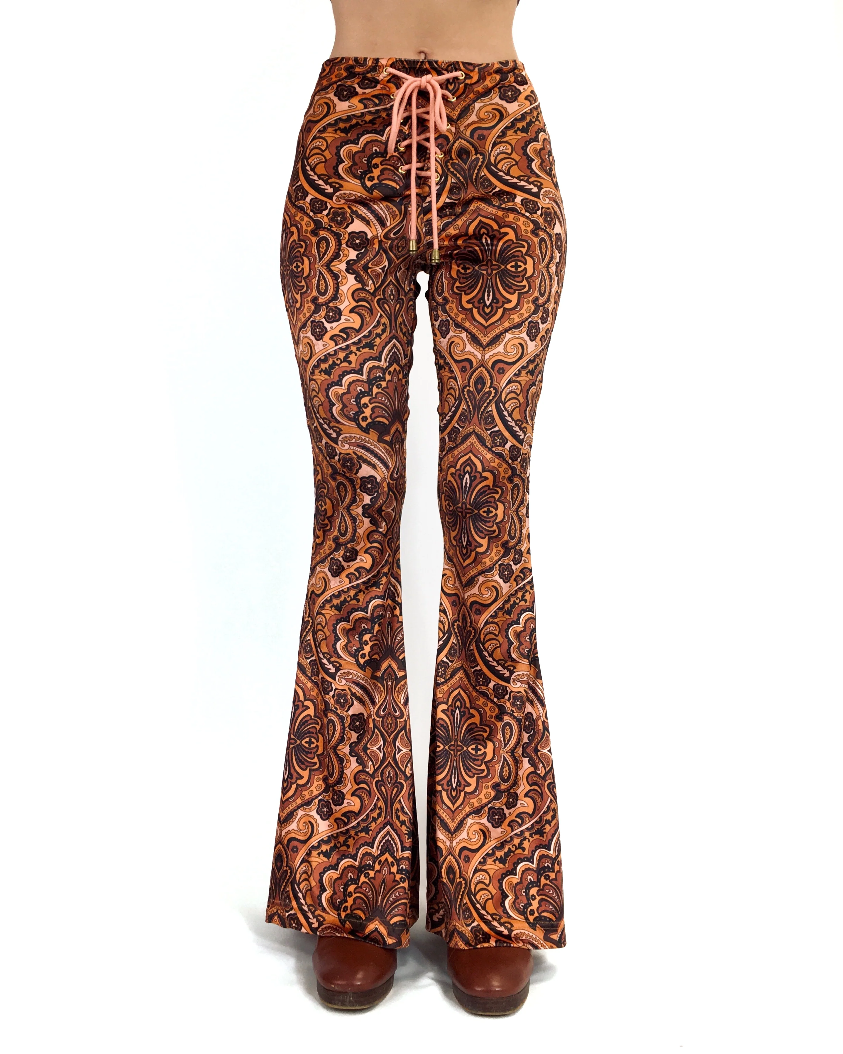 The Lace Up Velvet Flares in Whiskey - Image 3