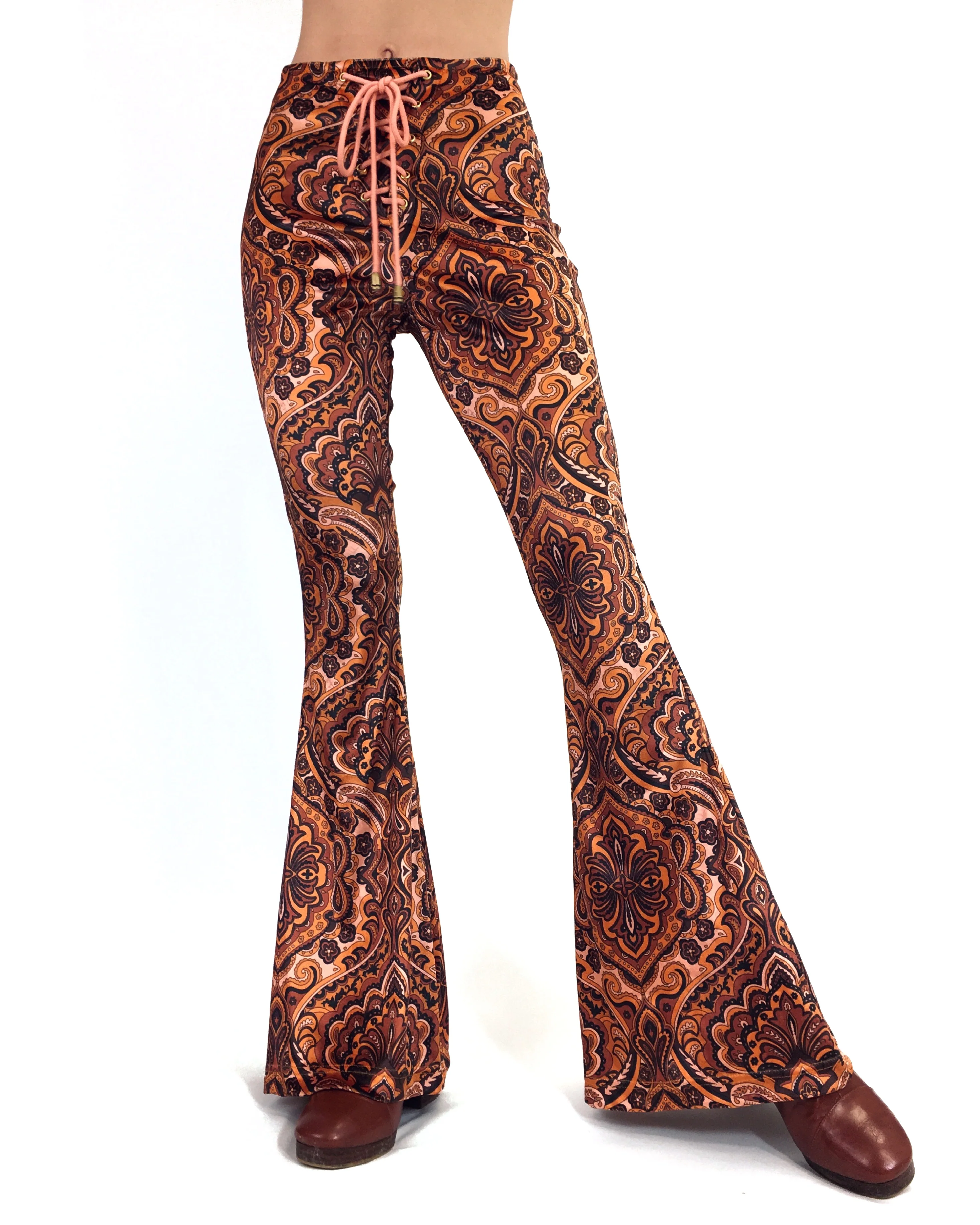 The Lace Up Velvet Flares in Whiskey - Image 4