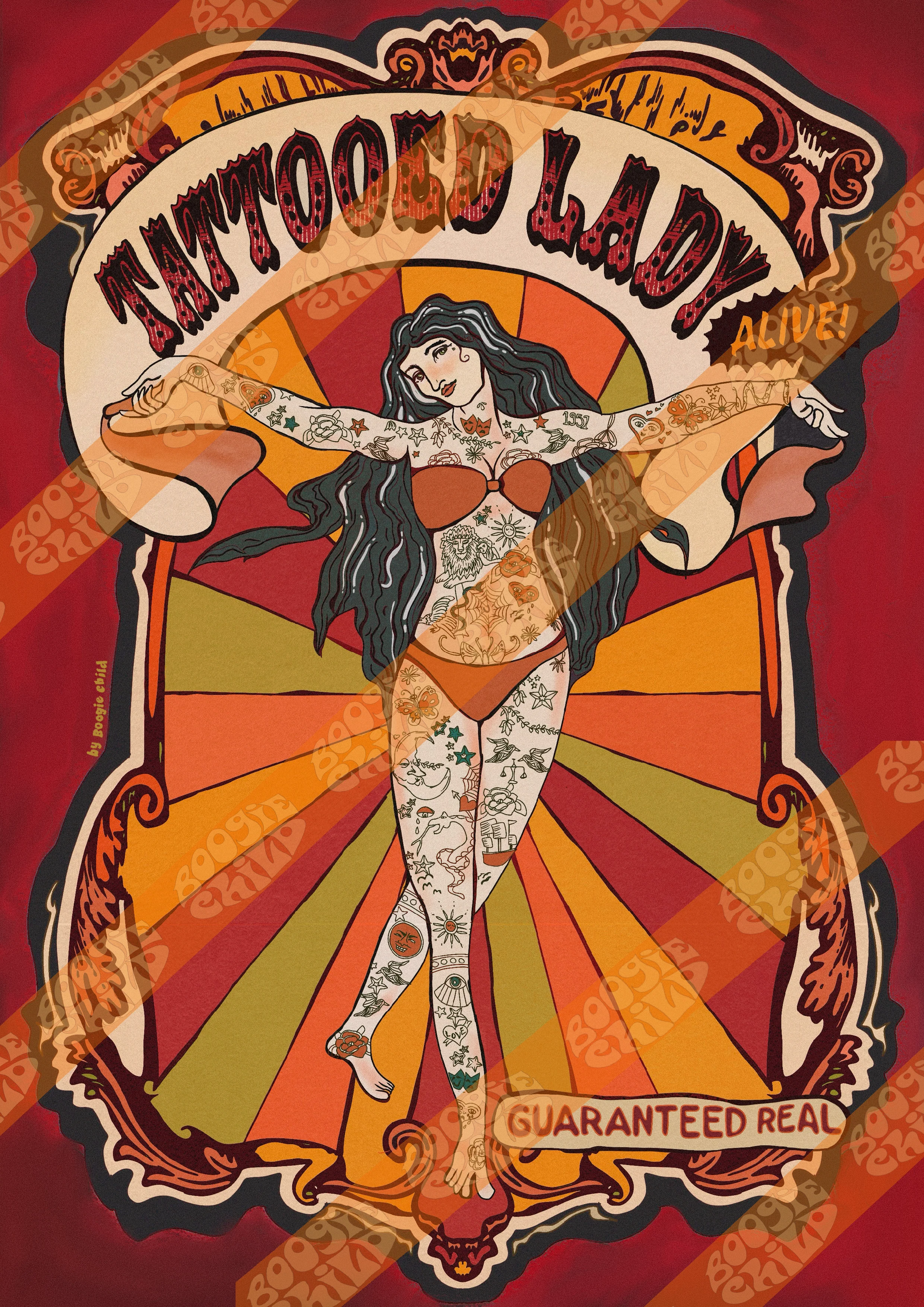 The Tattooed Lady Circus Freak Show Print - Size A3 / 11.7" × 16.5" - Image 2