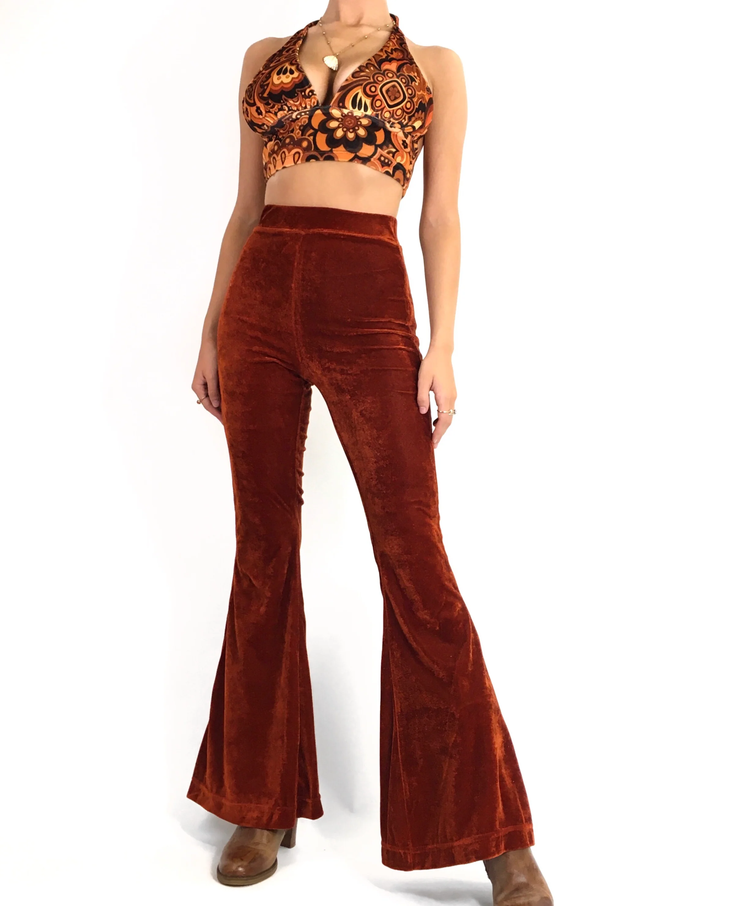 Velvet Flare Trouser in Rust - Image 3