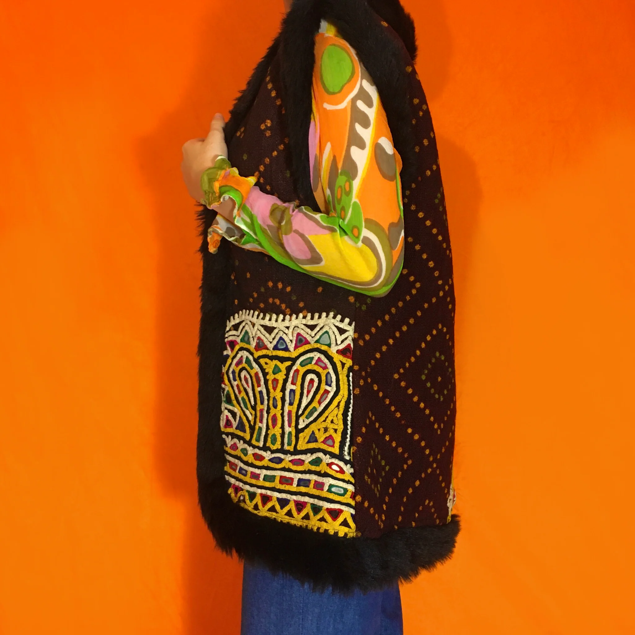 Vintage 1970's Woodstock Afghan Faux Fur Vest - Image 3
