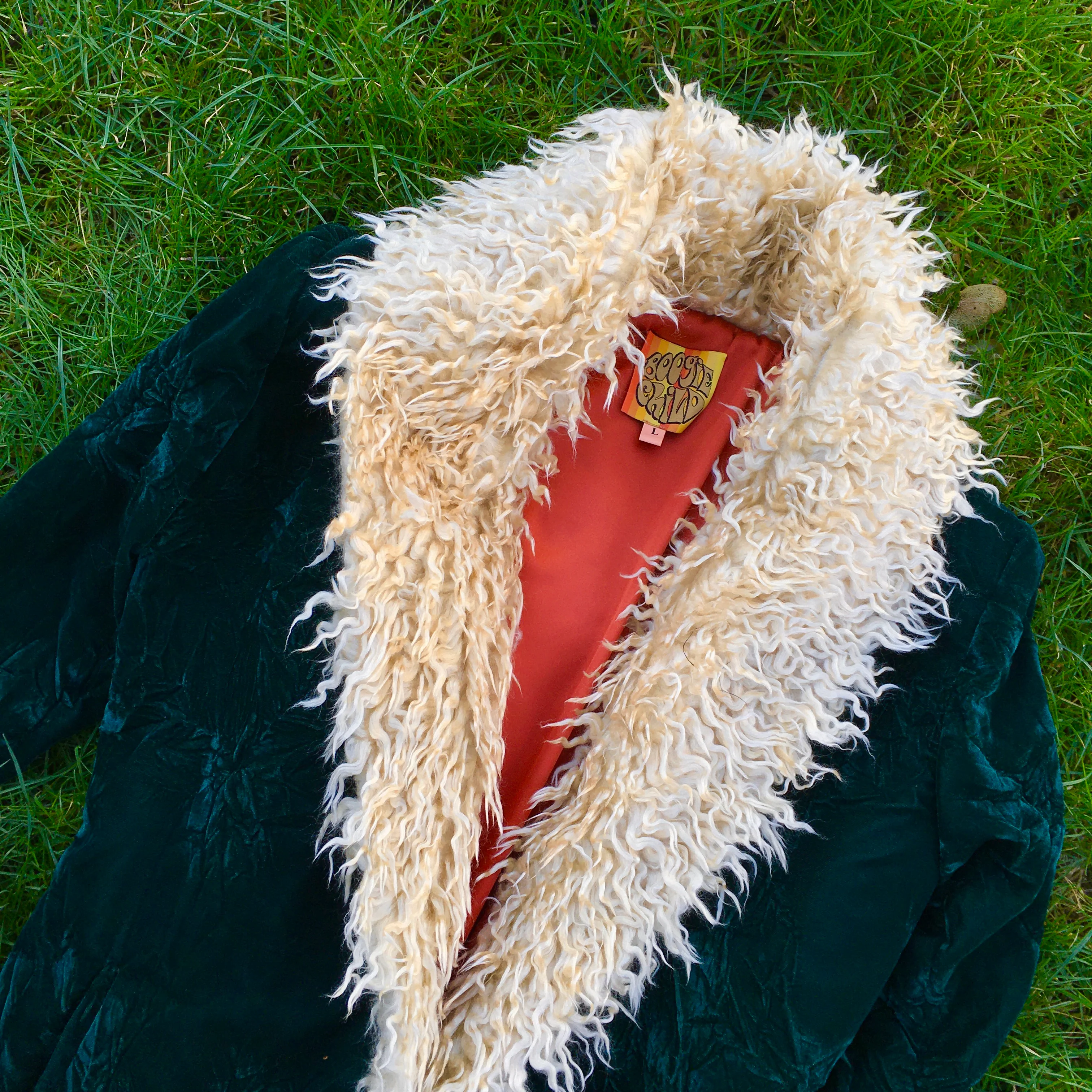 Womens SAMPLE Emerald Afghan Coat Size L - Image 3